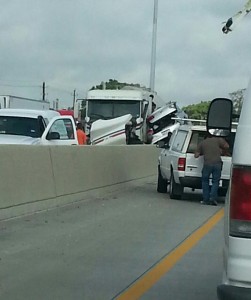 Tanker truck and Buick sedan in accident on North 610 Loop at Kirkpatrick